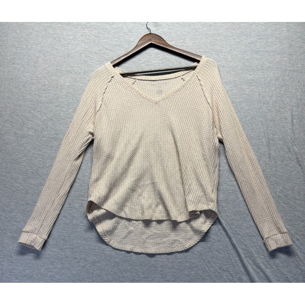 American Eagle Outfitters Soft & Sexy Plush Knit Top Women's S Beige Waffle Knit